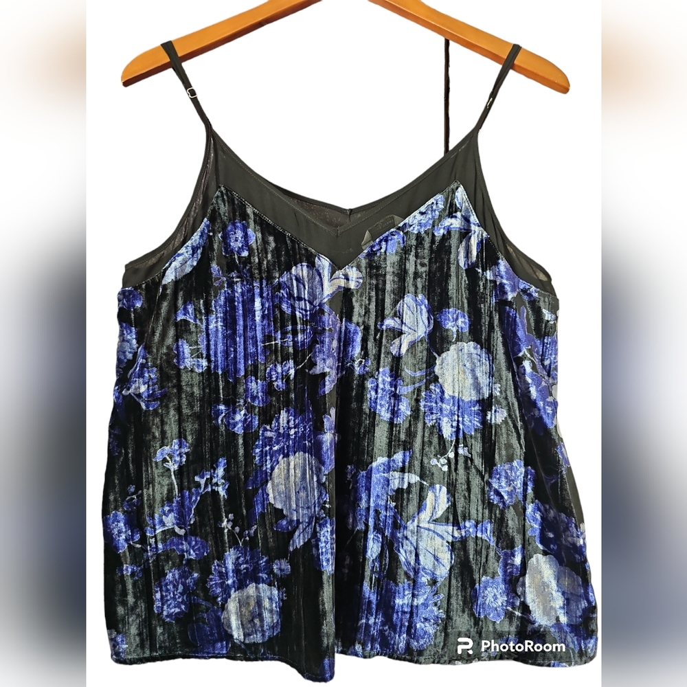 LUCKY BRAND Womens Chiffon Trim V Neck Black Velvet‎ Floral Spaghetti Strap Tank